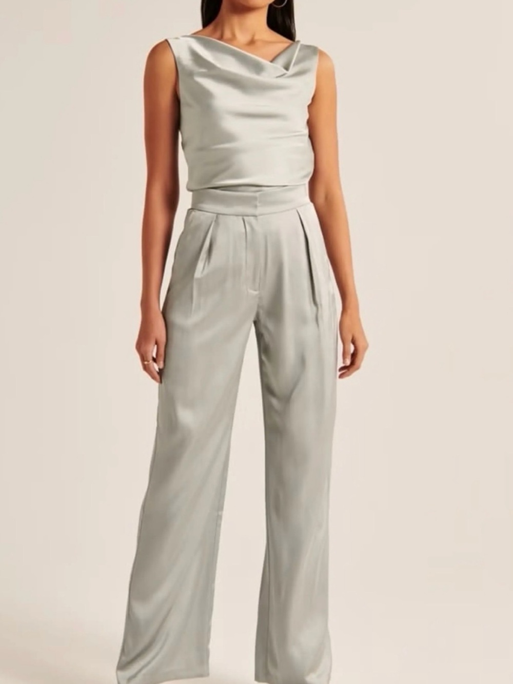 Abercrombie & Fitch Sage Green Satin Wide-Leg Pant